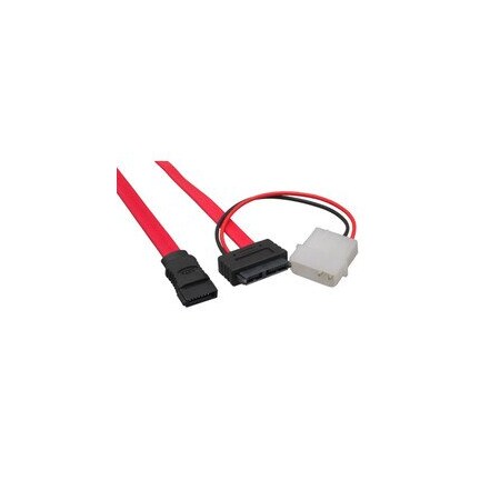 Cable Wholesale Slimline SATA 13 Pin to SATA 7 Pin + 4 Pin Power Cable, 1 foot 31SA-56200